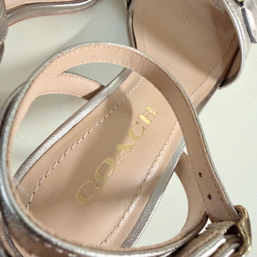 Coach Womens Metallic Gold Leather C Logo Square Toe Stiletto Sandals 6.5 - Picture 3 of 9